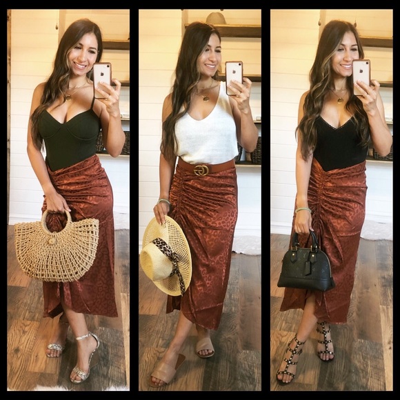 Satin Leopard Print Midi Skirt - Picture 2 of 4